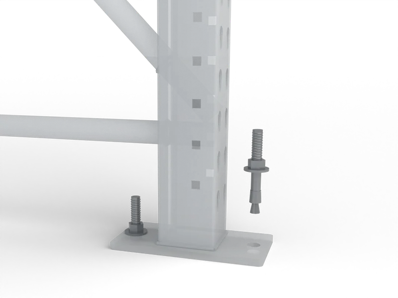 Pallet Rack Anchors & Footplates: Wedge anchors. Size and embedment set by the rack maker or engineer.