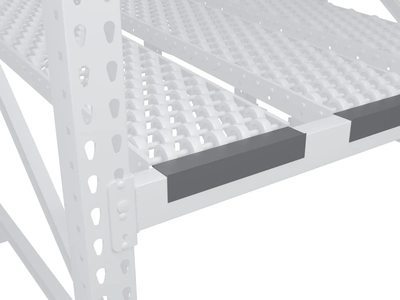 Carton Flow Racking: Front and rear angles. Hook over the beams and set the pitch.