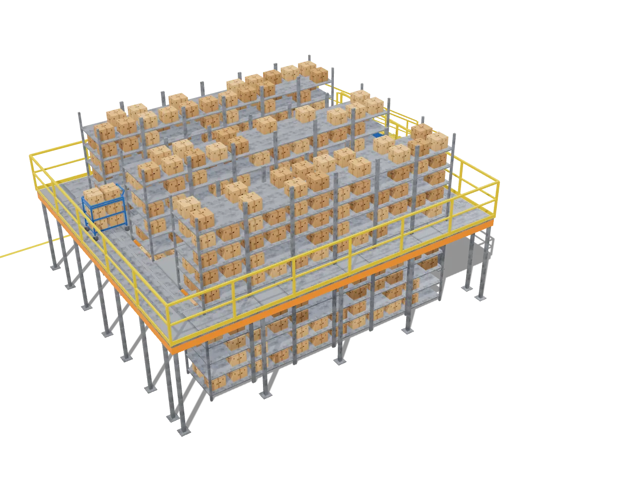 Aisle of steel shelving