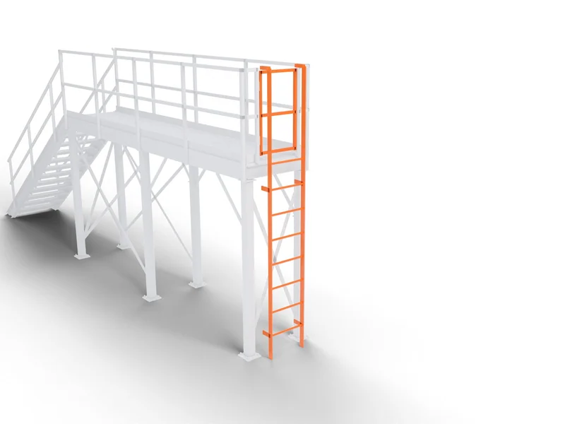 Catwalk Systems: Ladder and gate. Self-closing safety gate.