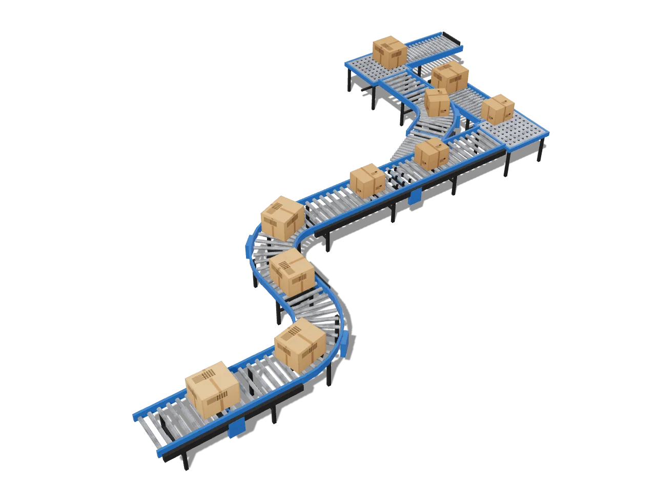A pop-up wheel divert sending a carton onto a spur conveyor