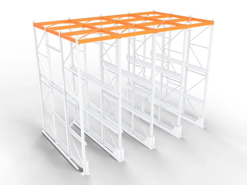 Drive-Through Racking: Top tie beams. Keep each lane square.