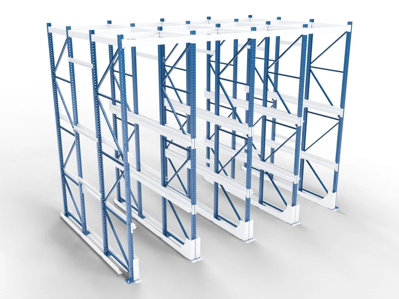 Drive-Through Racking: Upright frames. Welded frames form the walls of each lane.