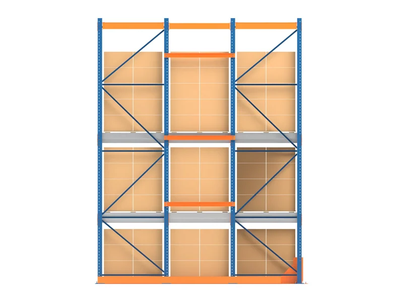 Drive-In Racking: Side view. Pallets one behind another.