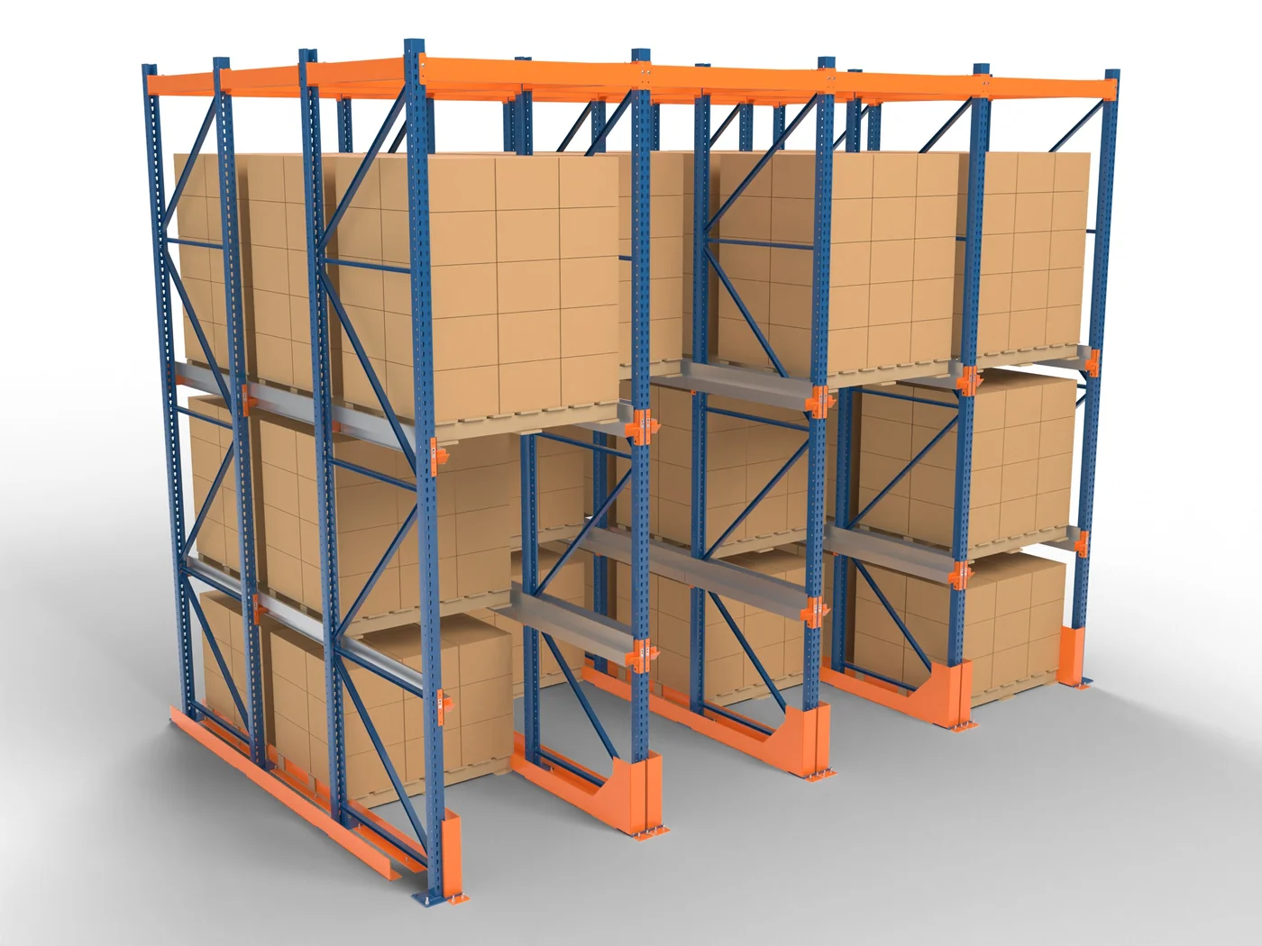 Drive-through rack, open at both ends.