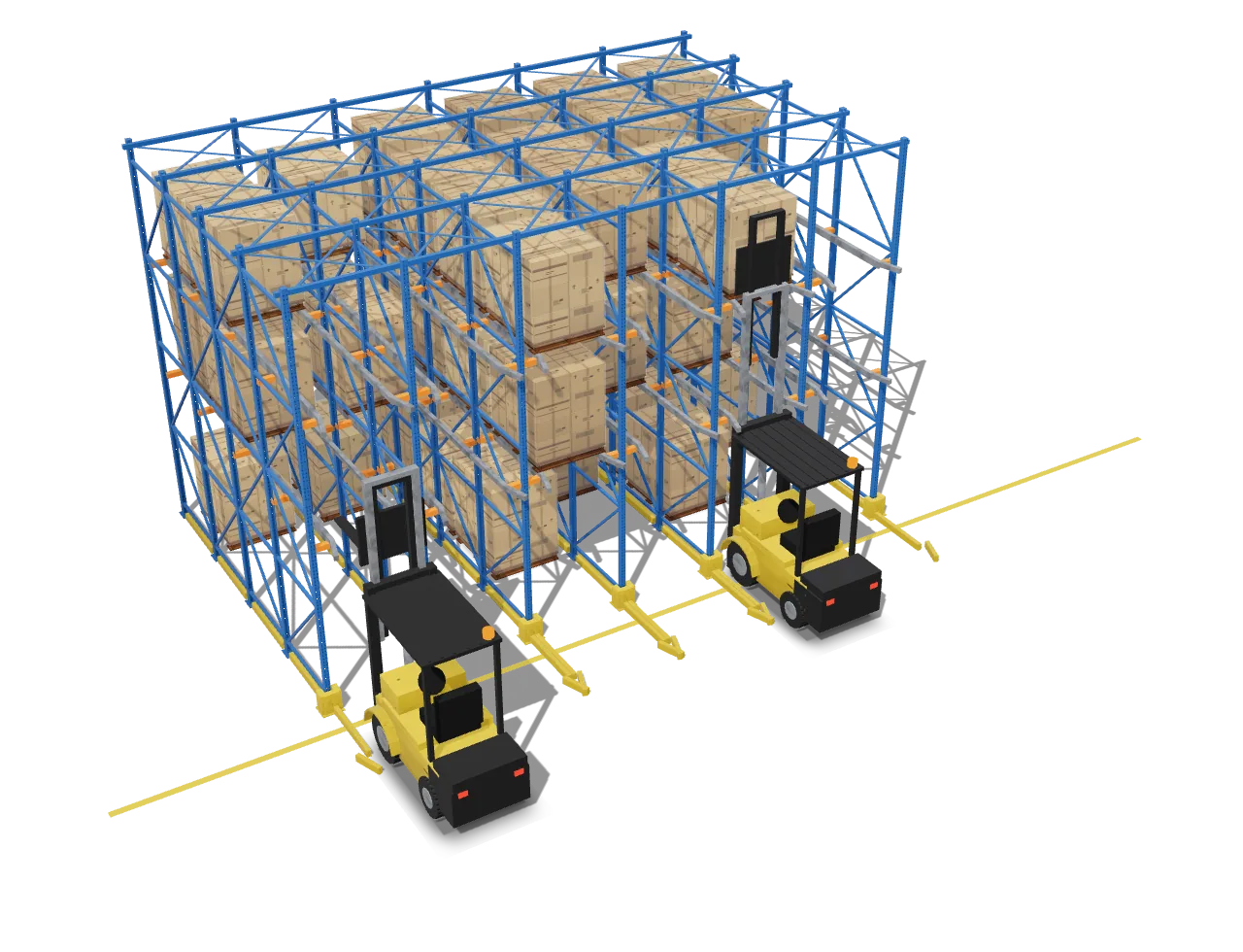 Drive-in pallet racking system with forklift