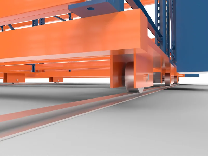 Mobile Racking: Wheels and drive. In welded housings.