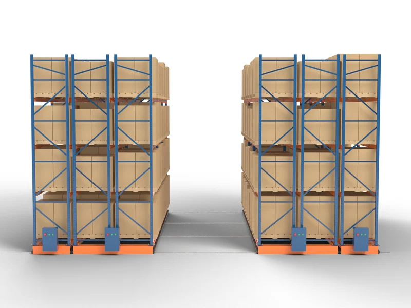Mobile Racking: End view. Rows packed together.