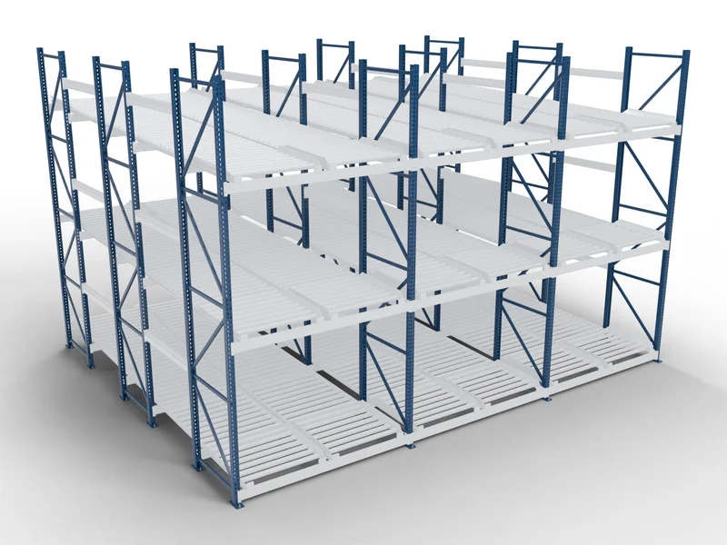Pallet Flow Racking: Upright frames. Joined into one structure.