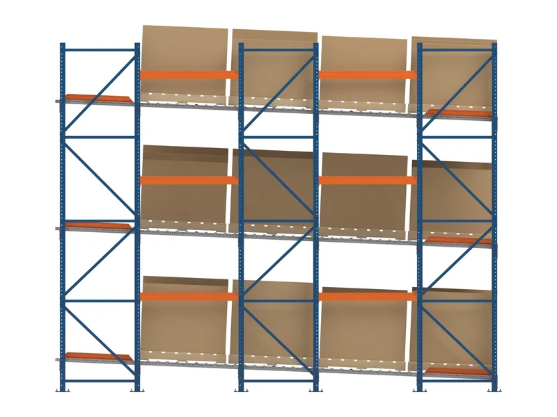 Pallet Flow Racking: Side view (the slope). Down to the pick face.