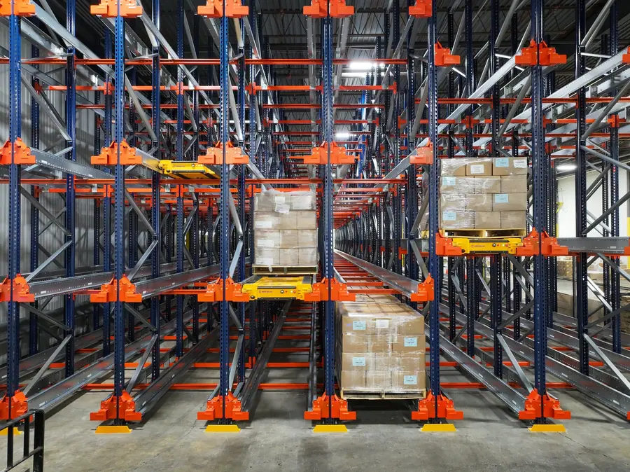 Push-back racking stocked